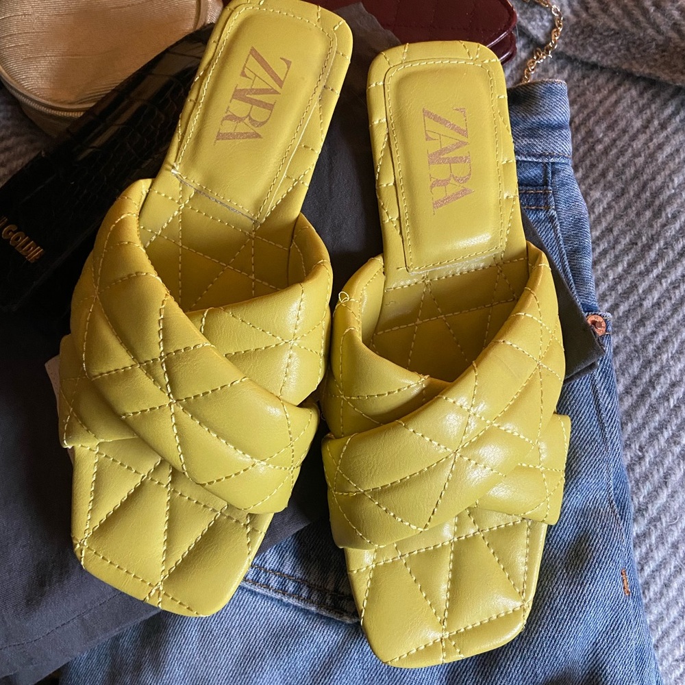 Zara Yellow Quilted Sandals